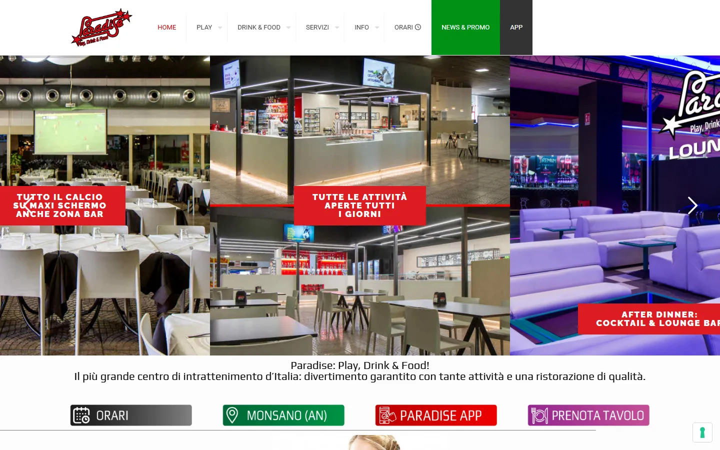 Screenshot del sito di Paradise