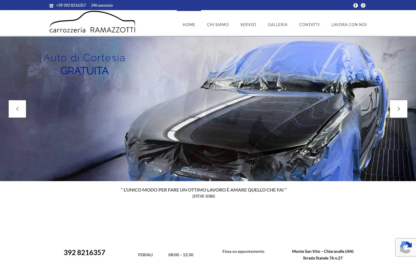 Screenshot del sito di Carrozzeria Ramazzotti