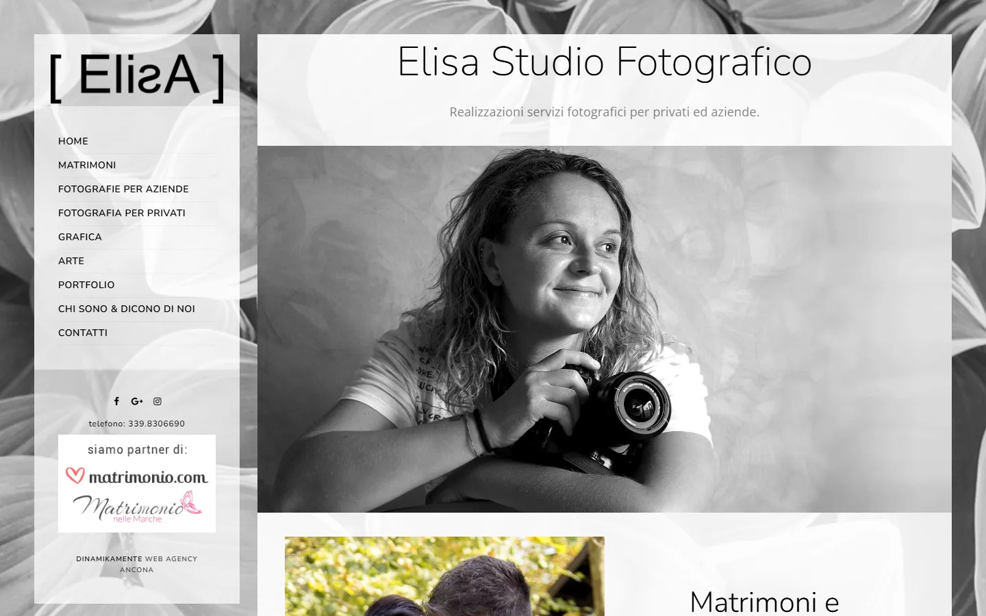 Screenshot del sito di Elisa Studio Fotografico